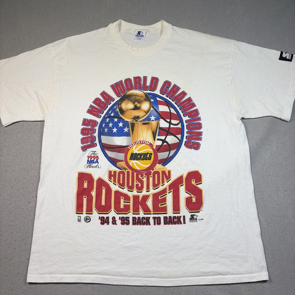 Vintage Starter Houston Rockets T Shirt Mens Large White 1995 NBA Champions USA